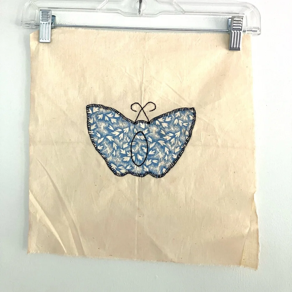 Vintage 30’s feedsack cotton butterfly embroidered quilt square